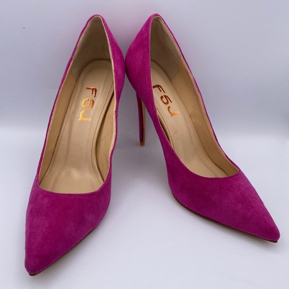 FSJ Shoes - FSJ Suede Stiletto Heels Pointy Toe Dressy Pumps